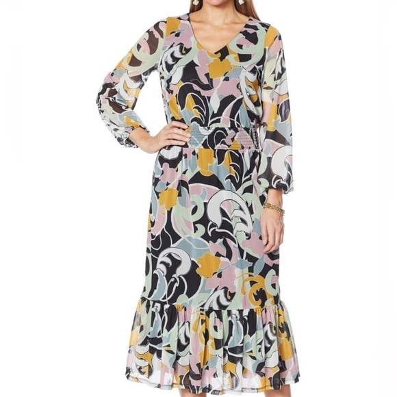 G by Giuliana Printed Mesh Tiered Midi Dress - Picture 1 of 11